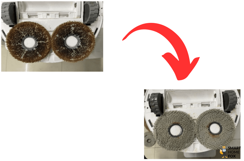 Die Sauberkeit der Wischmopps nach der Reinigung an der ECOVACS DEEBOT T20 OMNI Station ist zu sehen.